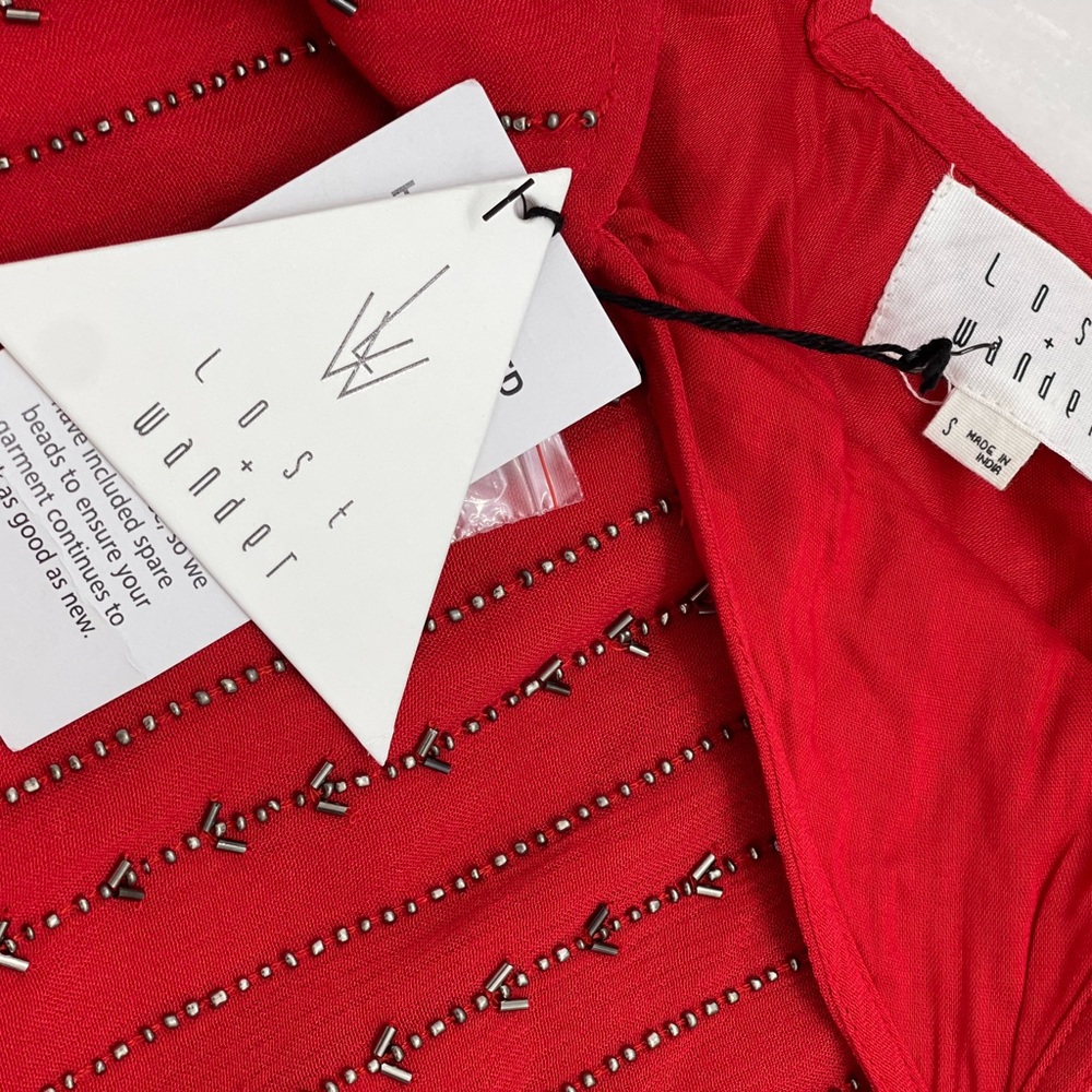 Lost + Wander NWT Red Metallic Beads Strap Top